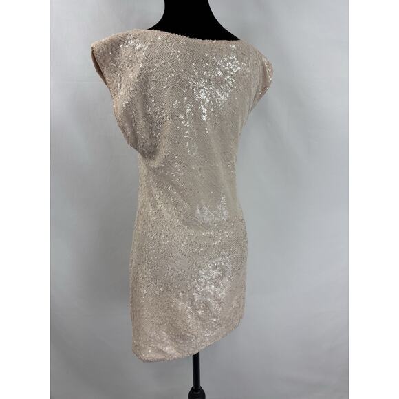 Alice + Olivia Sequin Shift Dress Cream Blush Nude Champagne XS Mini Sleeveless - Picture 3 of 11